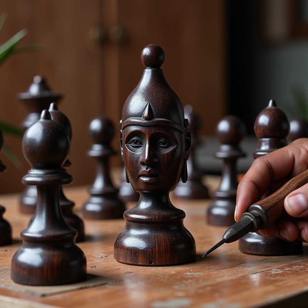 African Chess Pieces Crafted from Blackwood