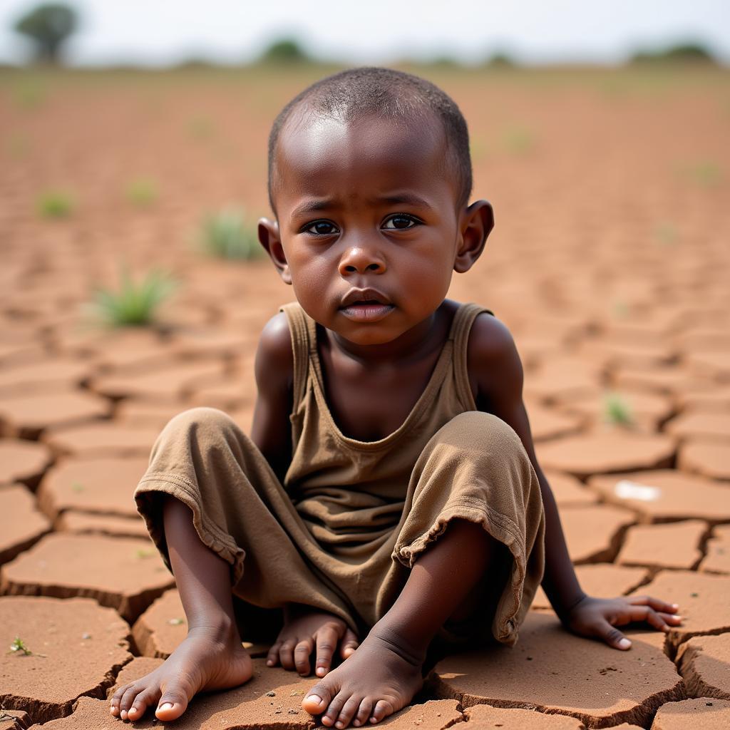 African Child Suffering from Hunger Due to Poverty