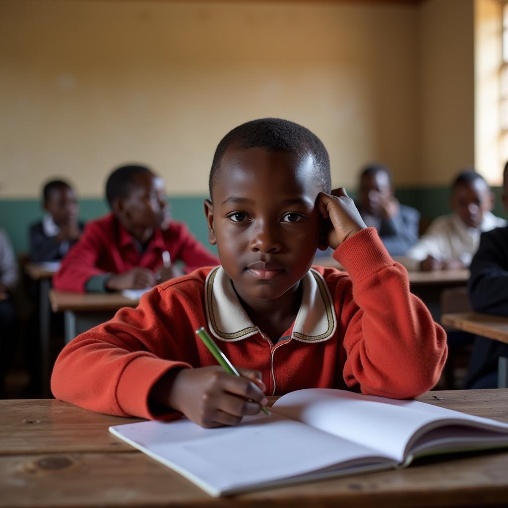 African Child Learning in a Classroom Setting