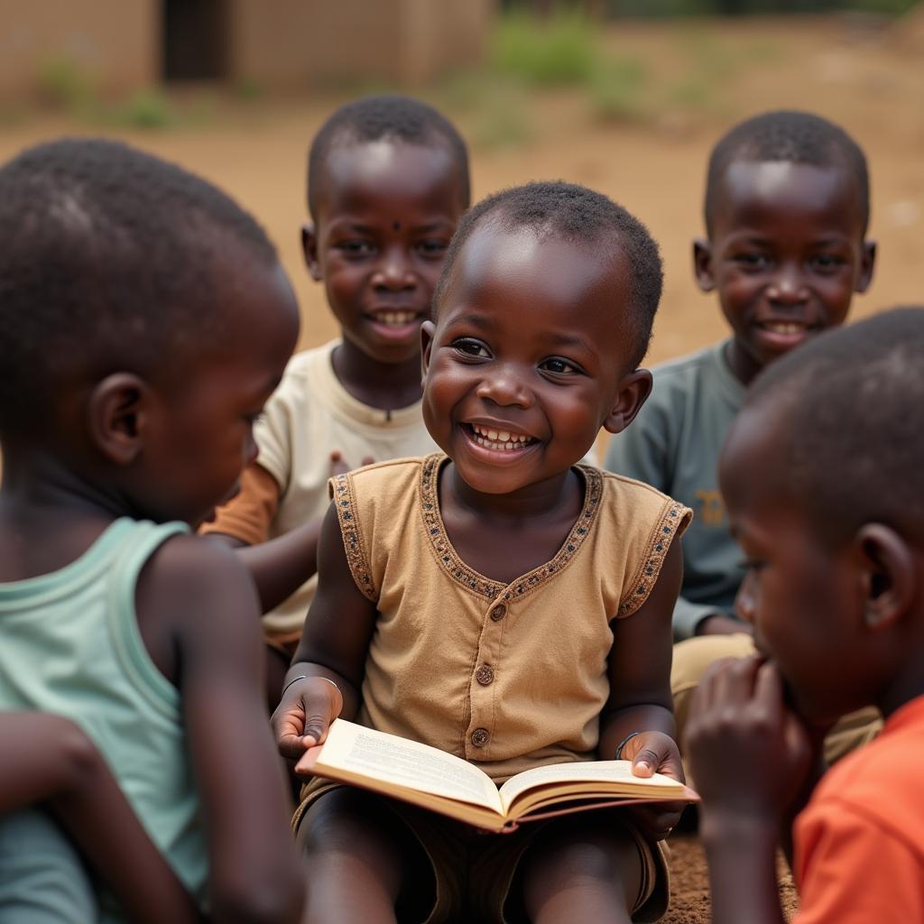 An African child telling a story to their friends