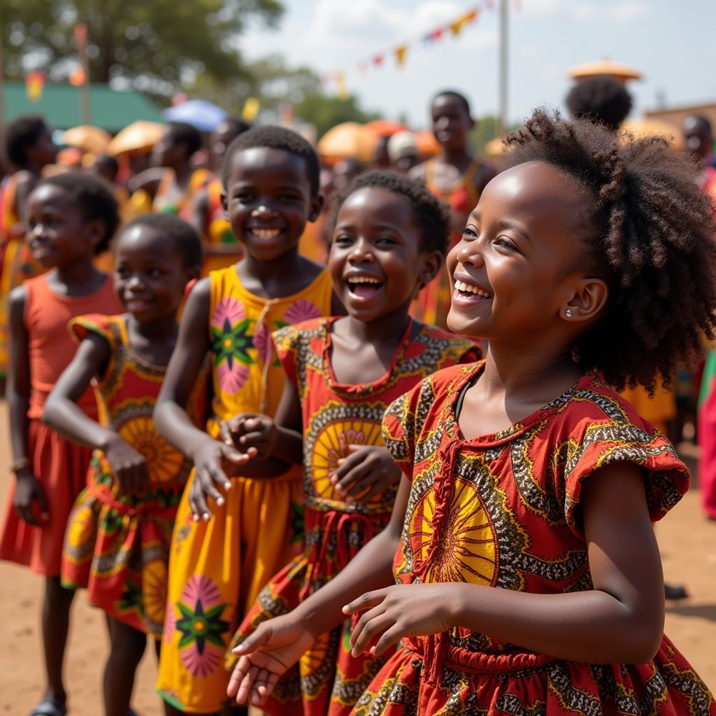 African Children Dancing in Celebration