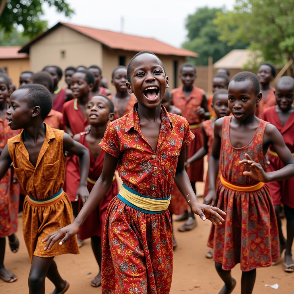 African children dancing at a traditional ceremony