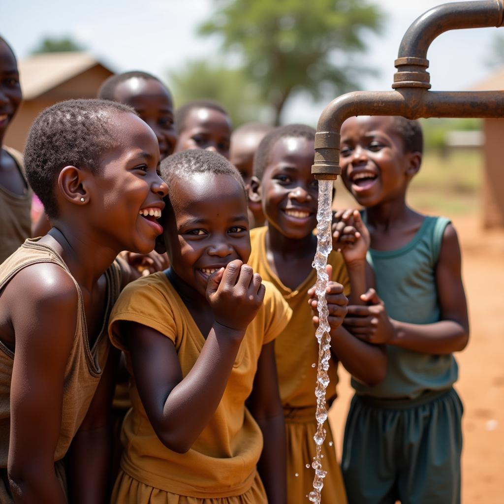 African Children Drinking Clean Water: Hope for the Future