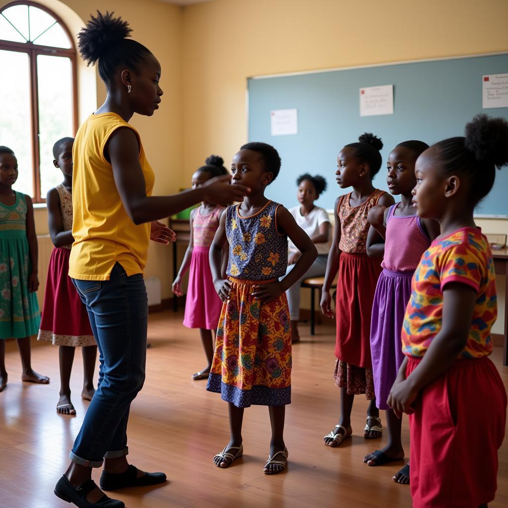 African Children Learning Traditional Dance Moves