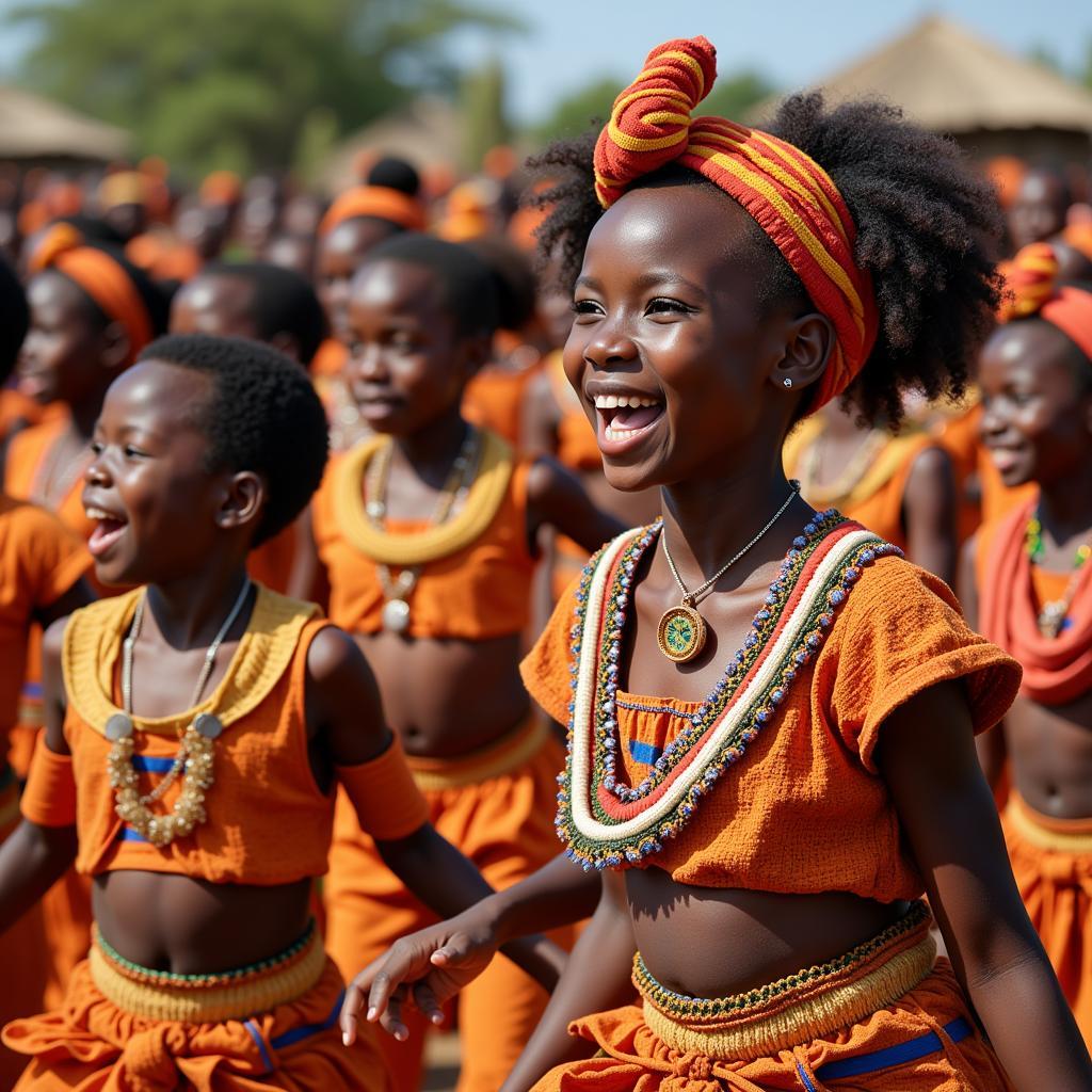 African Children Performing Traditional Dance