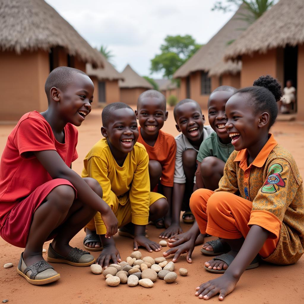 African children engaged in traditional games