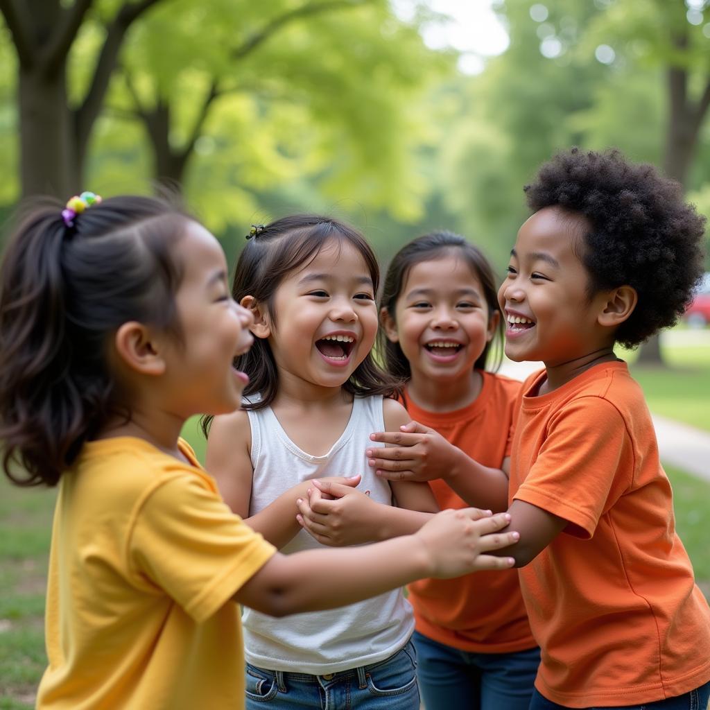 African Chinese children playing together in a park