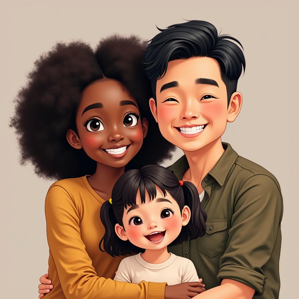 Portrait of a happy African Chinese family