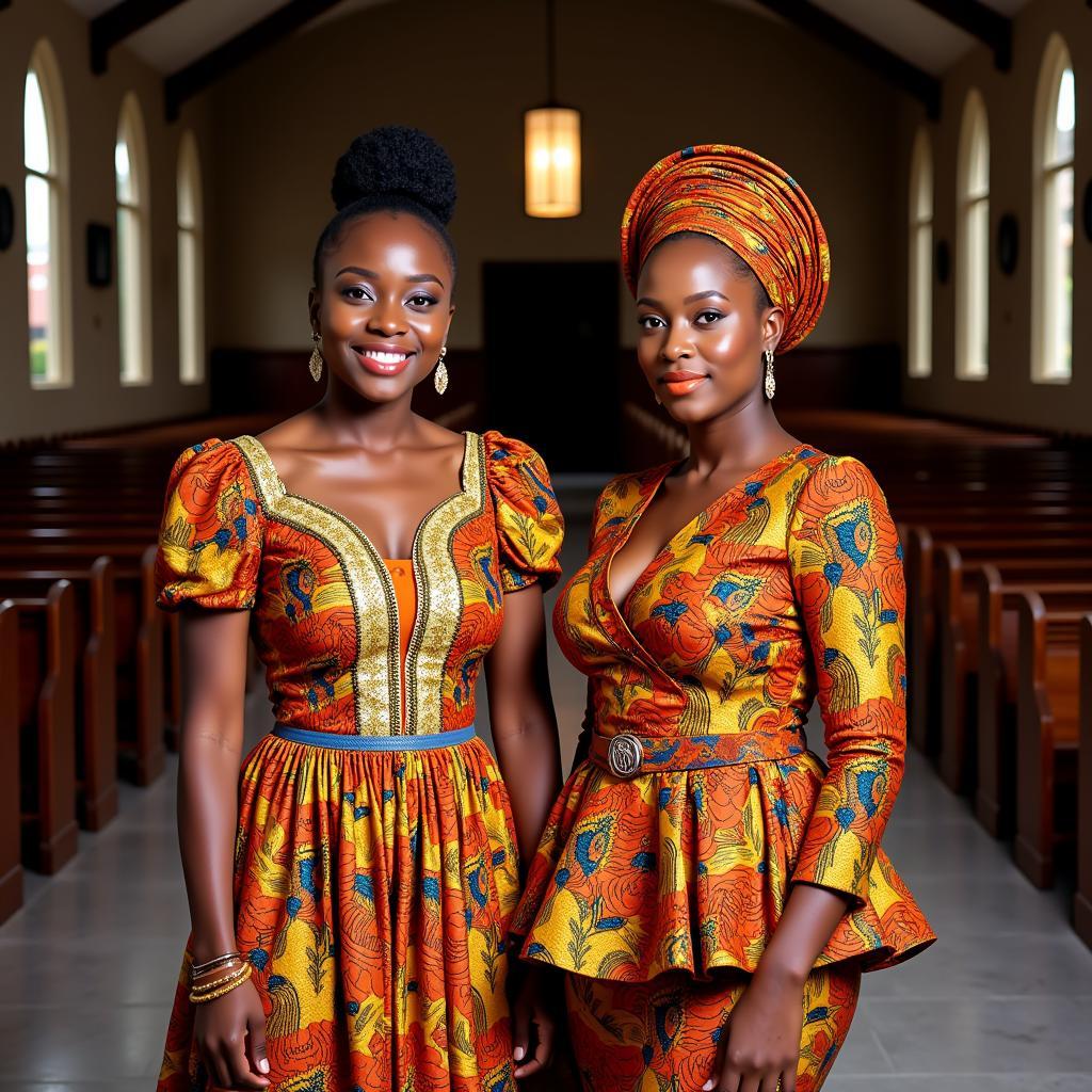 African Church Dress Featuring Kente and Ankara Fabrics