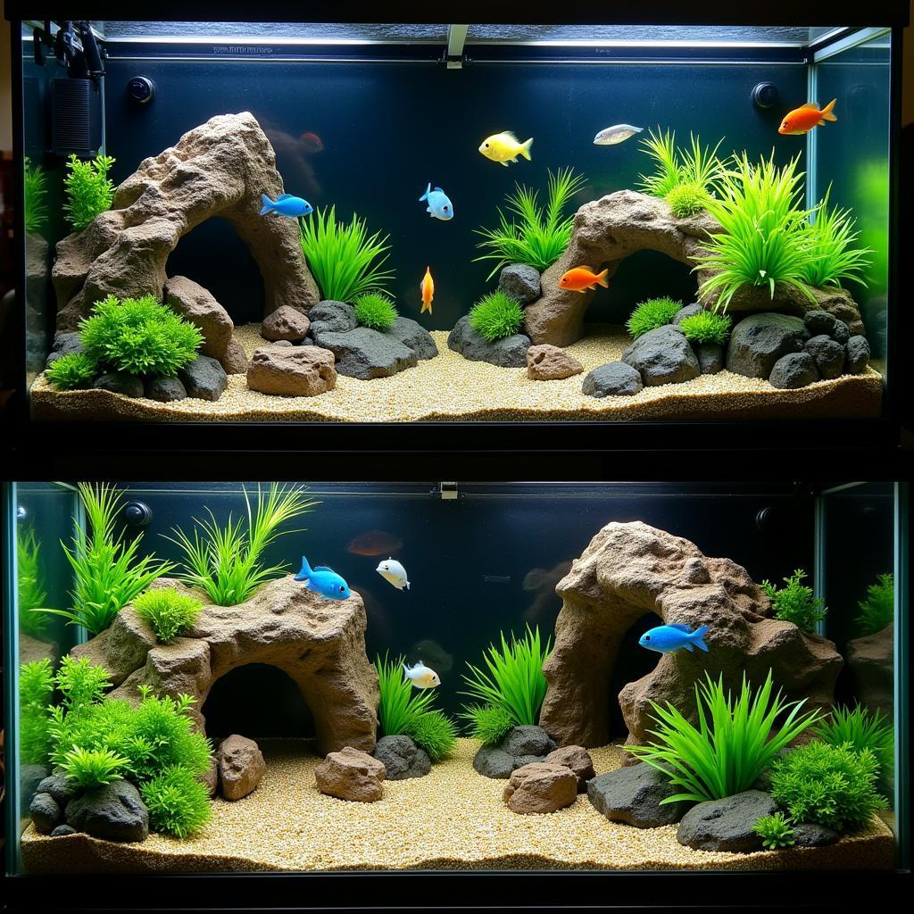 Ideal african cichlid aquarium setup with rocks and plants