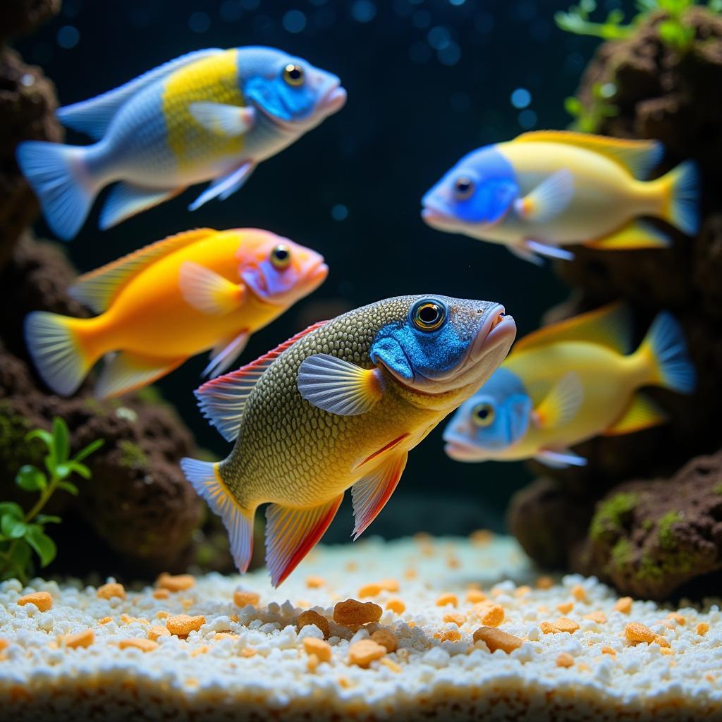 African Cichlids Feeding in a Melbourne Aquarium