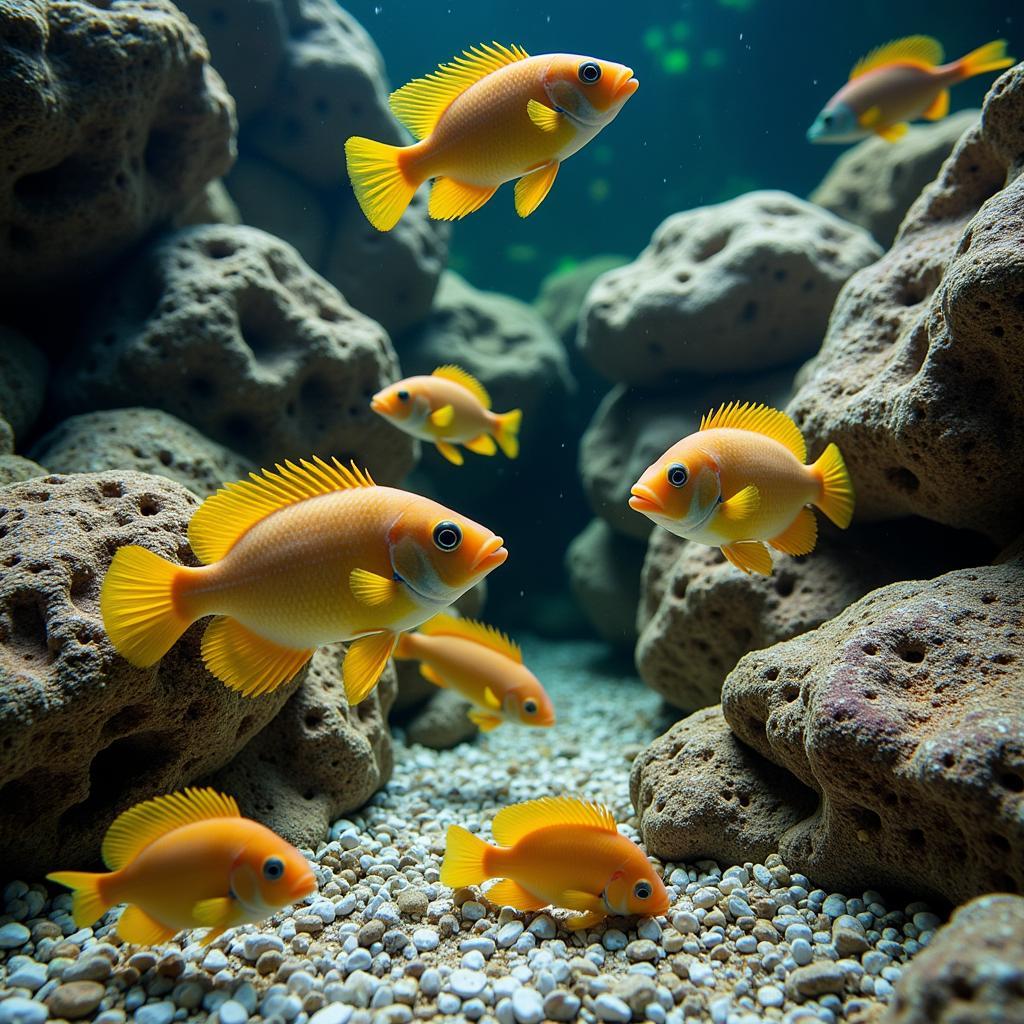 African Cichlids in Their Rocky Lake Tanganyika Home