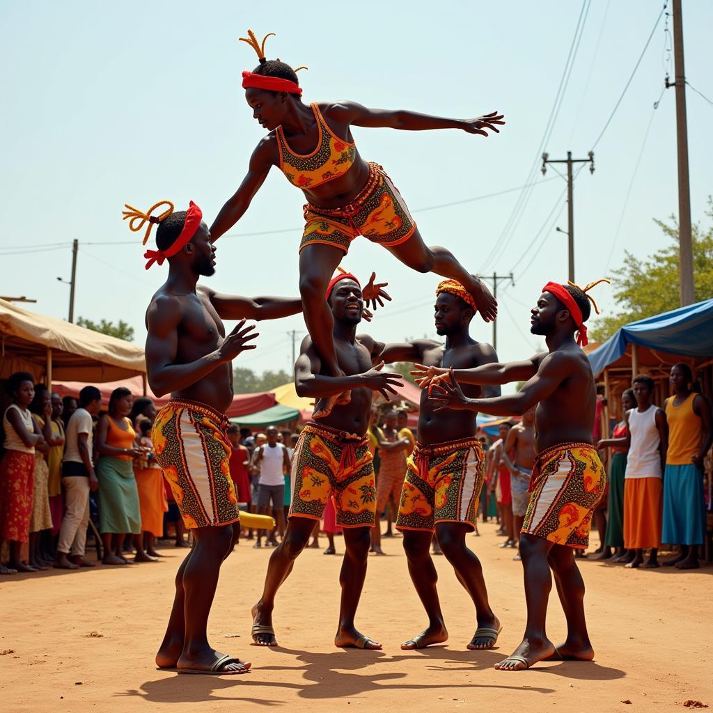 African Circus Patuli Performers Showcasing Traditional Acrobatics