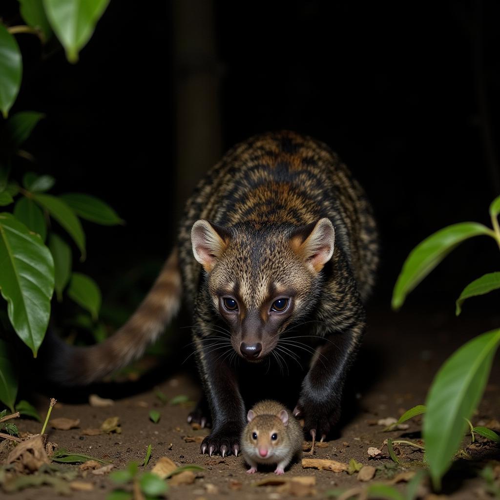 African Civet Hunting Prey