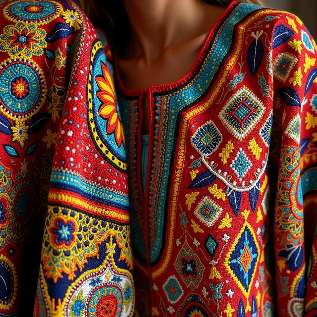 Close-up of intricate details on African clothing in a Miami store