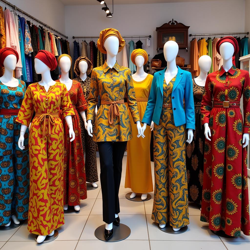 Vibrant display of African clothing in a Dubai store