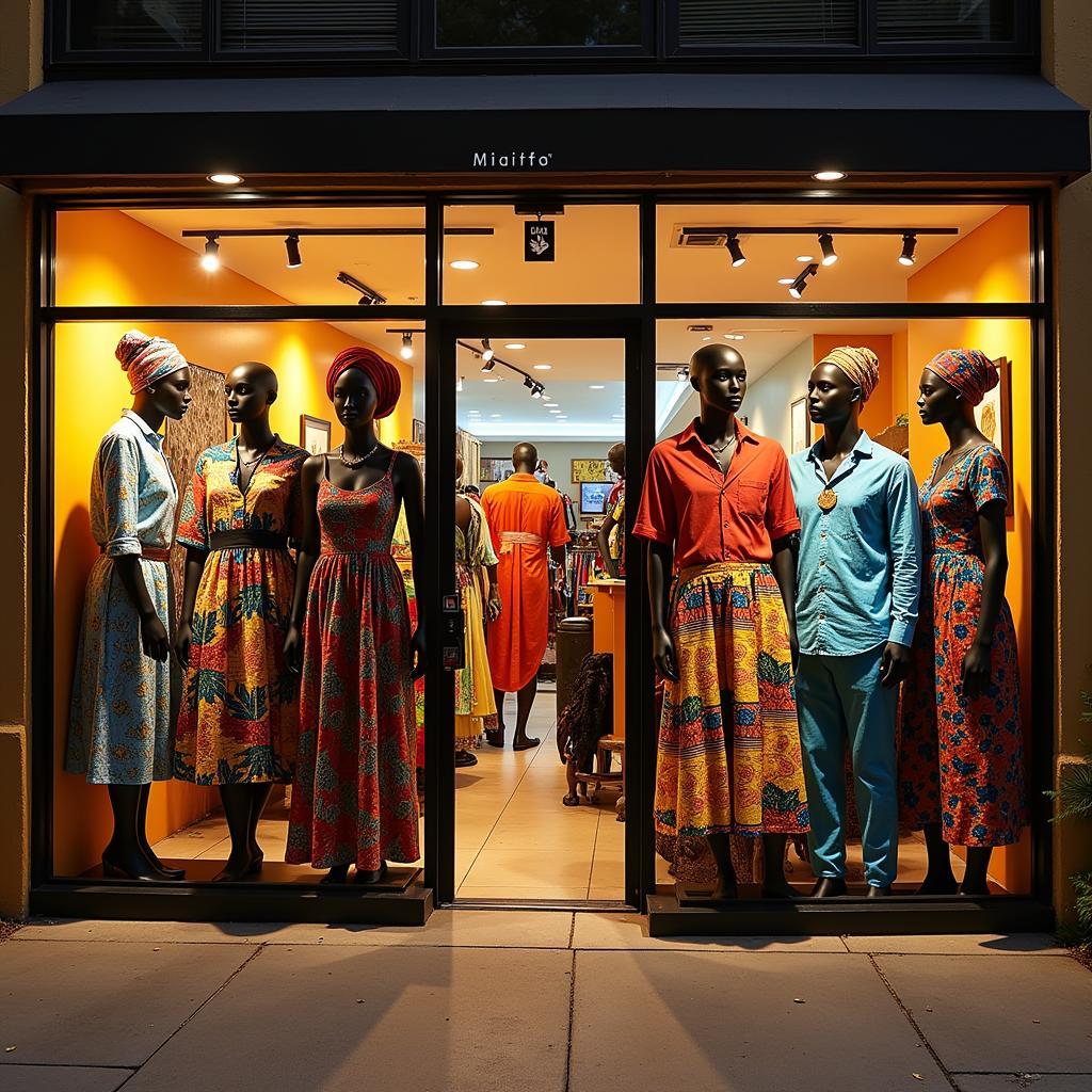 Vibrant display of African clothing in a Miami store