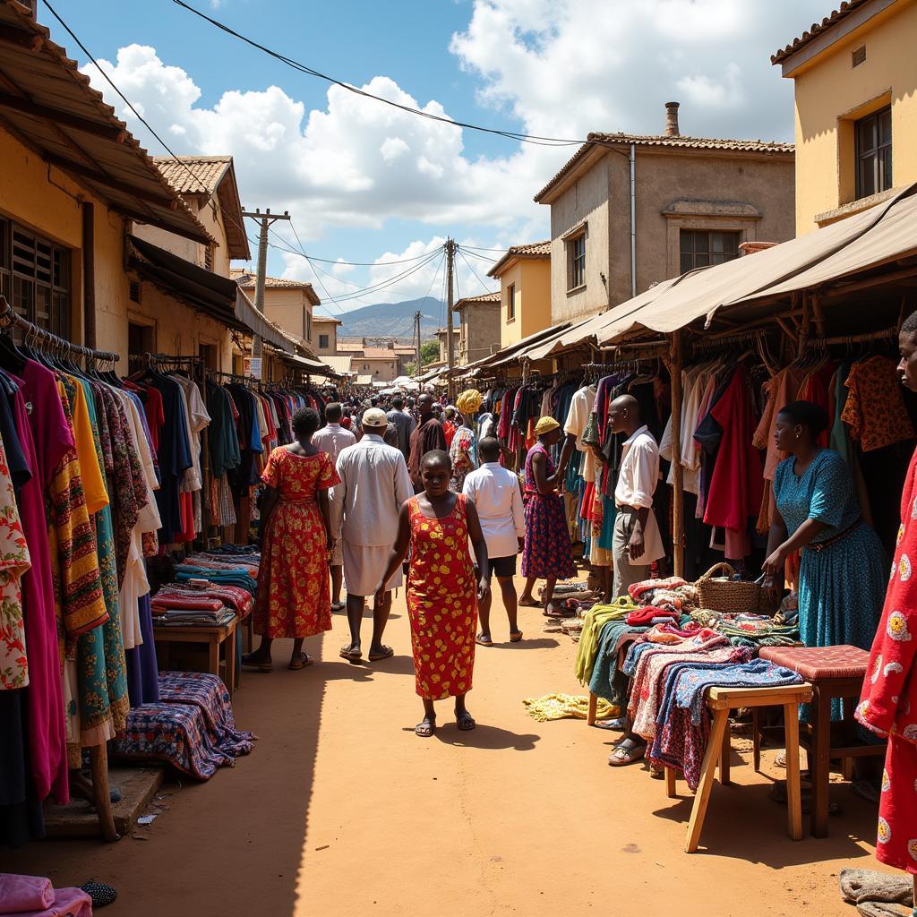 African Clothing Vendors at a Local Market