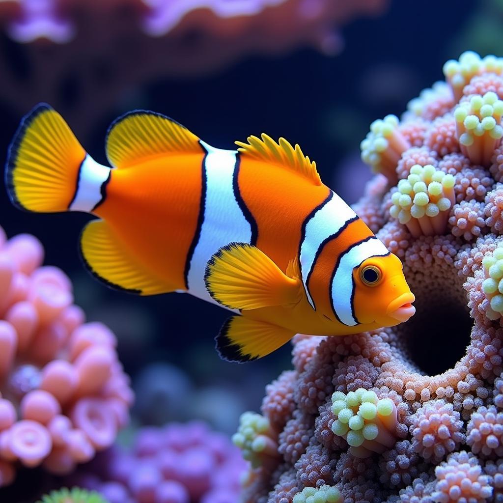 African Clown Wrasse foraging in a vibrant coral reef habitat