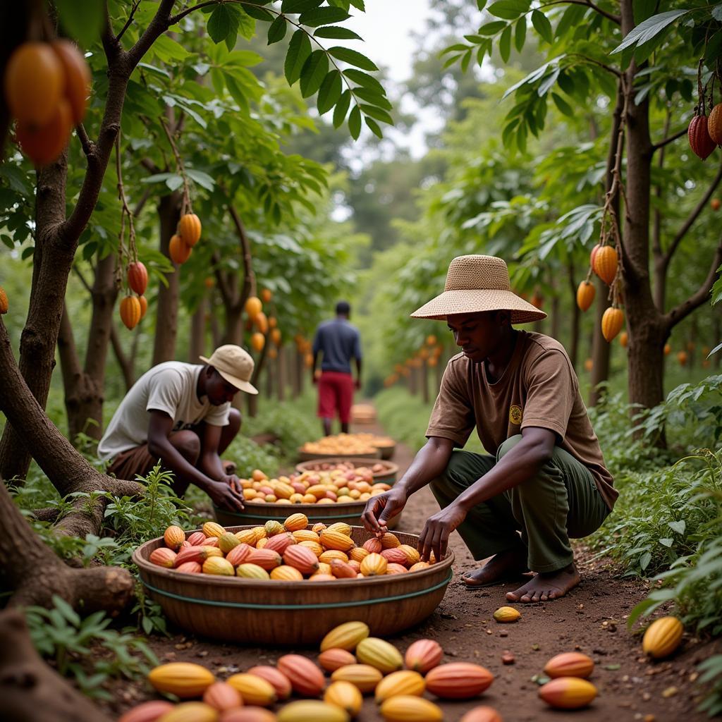 African Cocoa Farmers Harvesting Beans