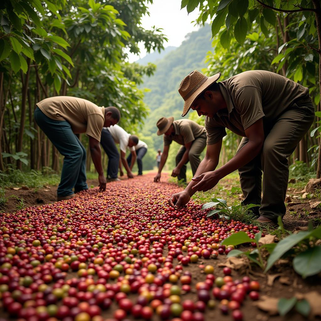 African Coffee Farmers Harvesting Coffee Beans