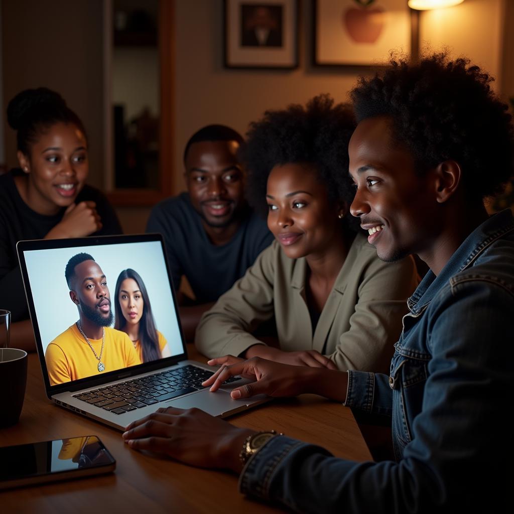 People Watching an African Comedy Web Series on a Laptop