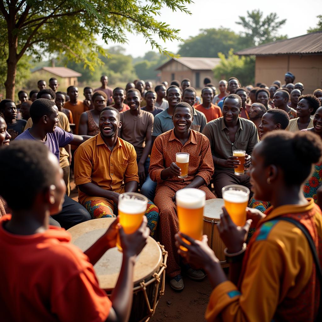 African Community Celebrating with Beer and Music