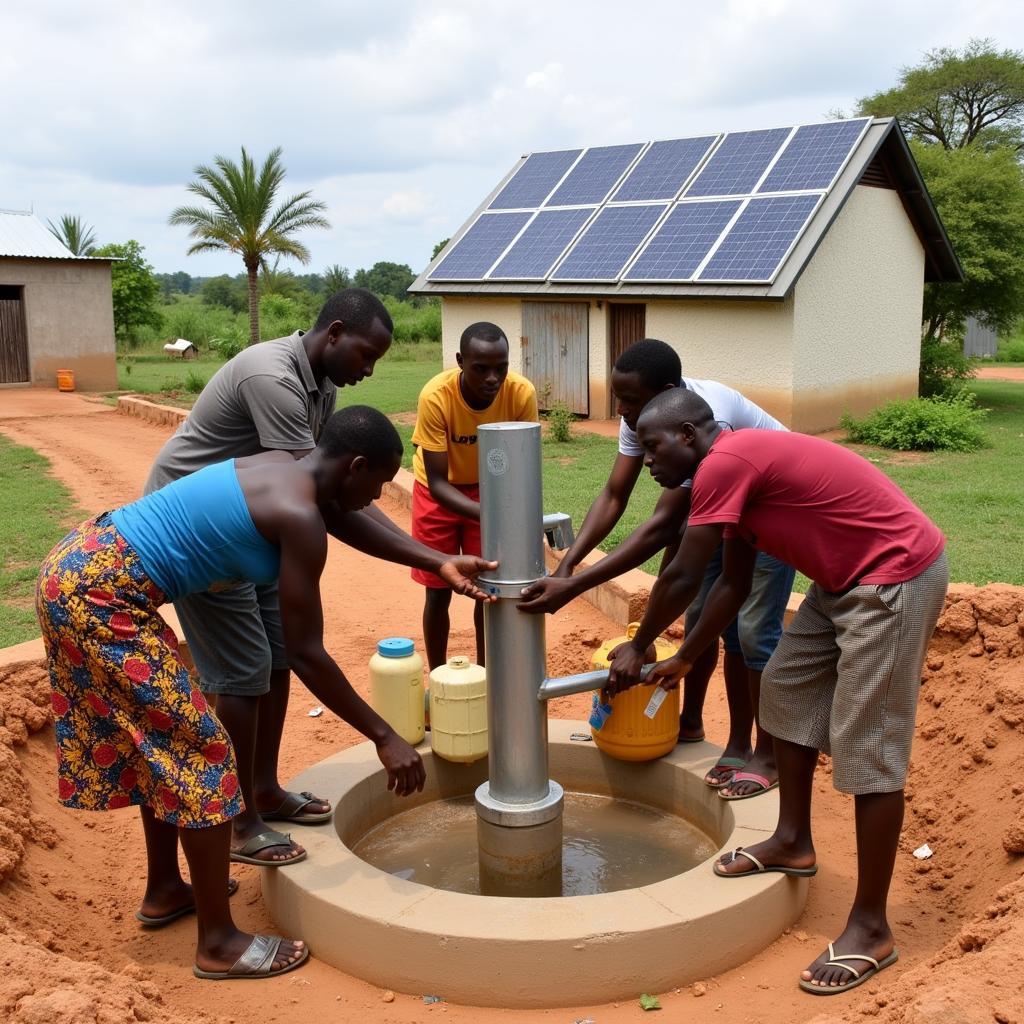 African Community Installing a Water Pump: A Sustainable Solution