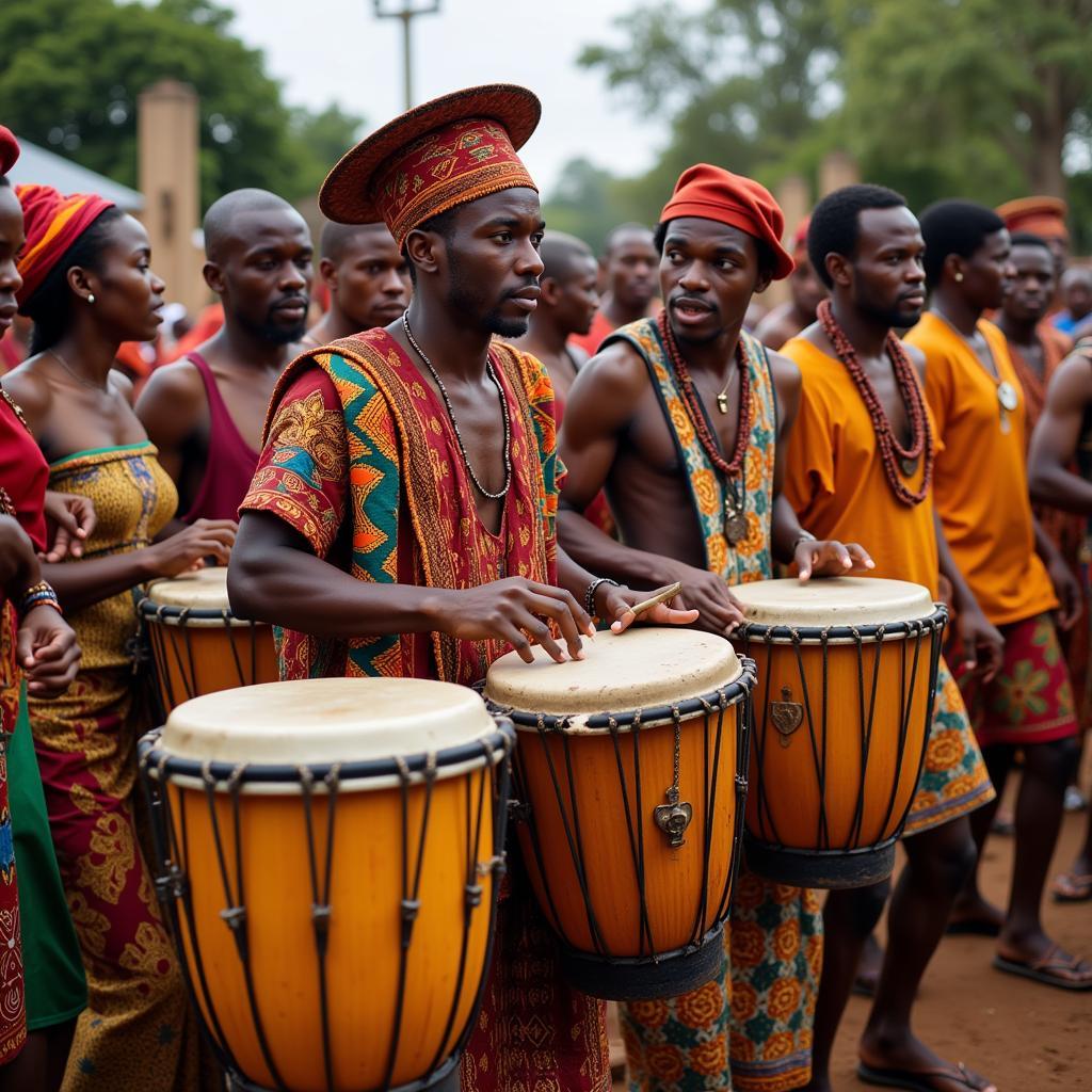 African Conga Drummers in Traditional Ceremony