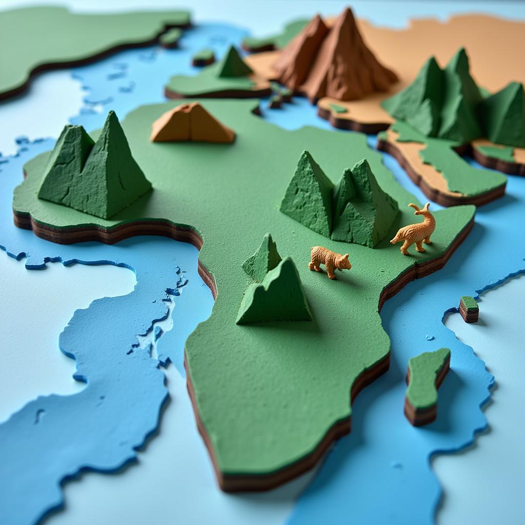 3D Foam Board Model of Africa with Rivers and Mountains