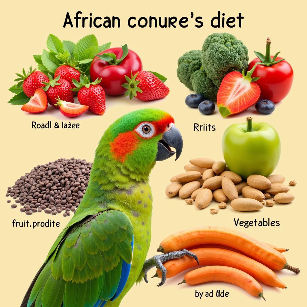 African Conure Diet: A Colorful Spread of Fruits and Seeds