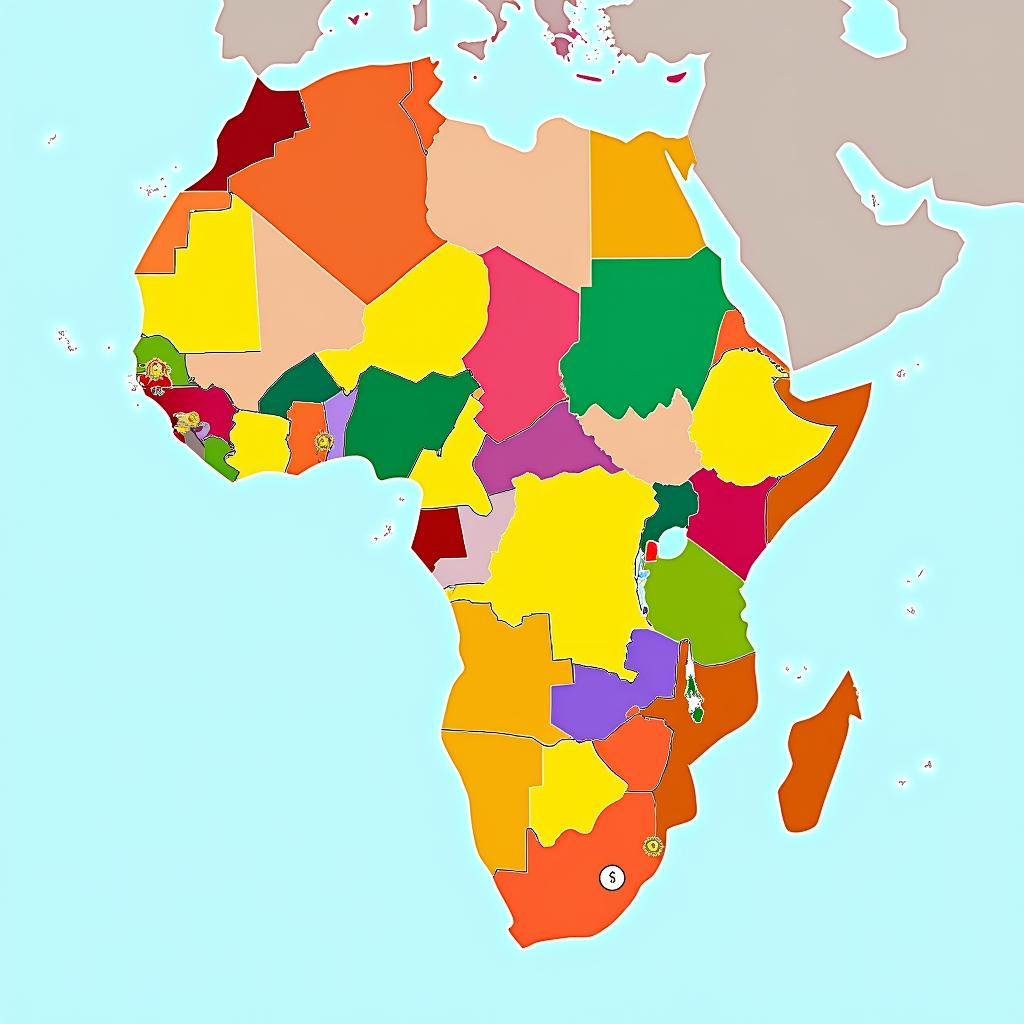 African Countries, Capitals, and Currencies Map