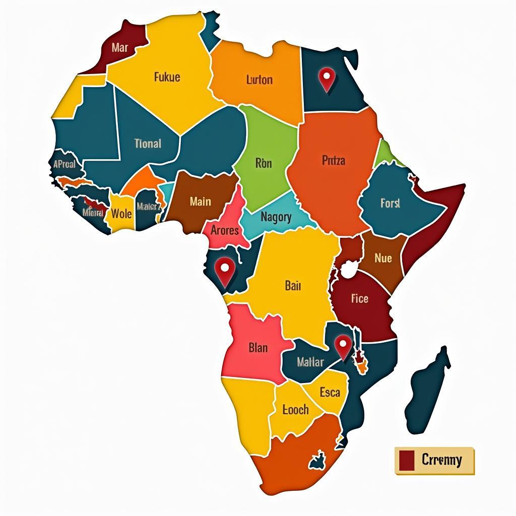 Map of African countries with their capitals and currencies marked