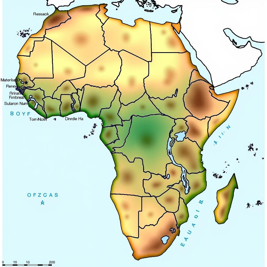 Detailed view of an African countries and capitals map PDF showing political borders, major cities, and geographical features.