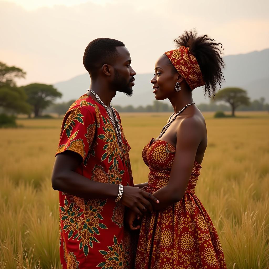 African Couple Sharing an Intimate Moment in a Rural Setting