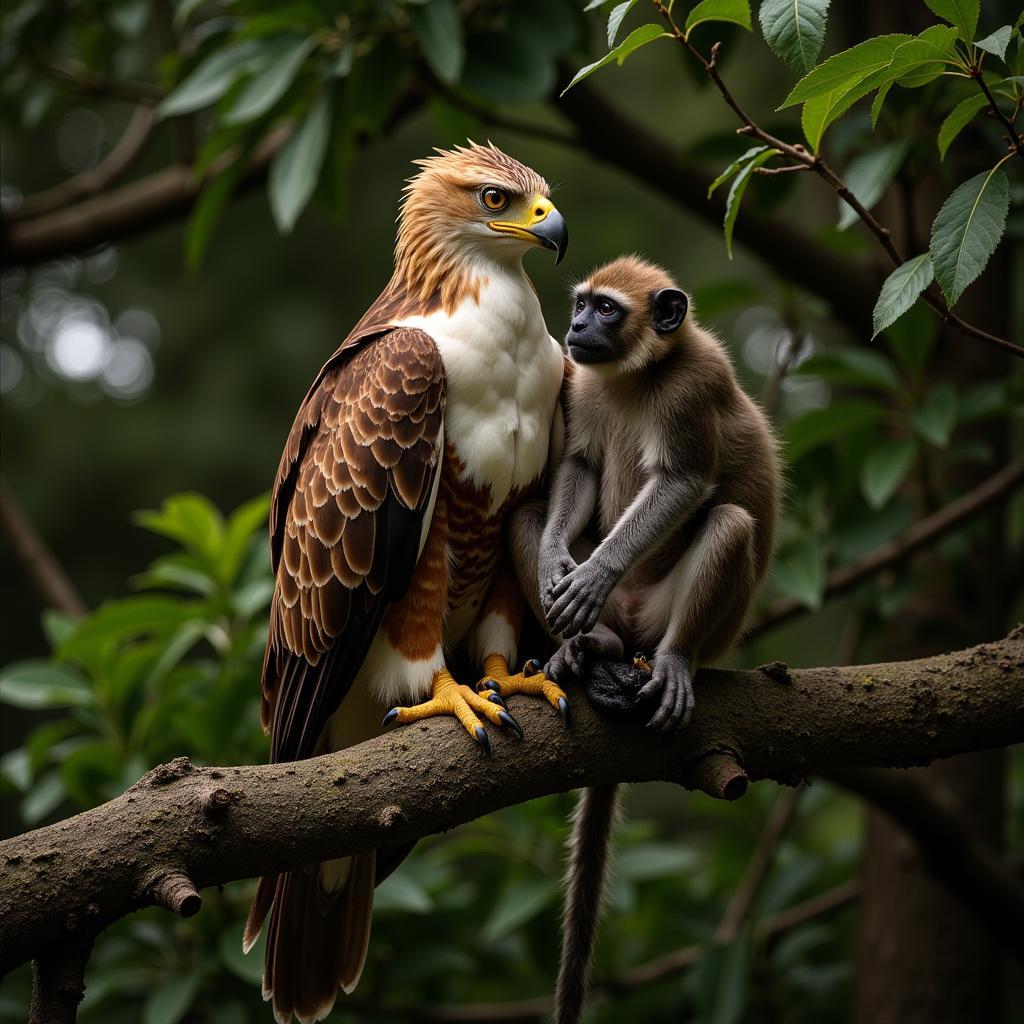 African Crowned Eagle Hunting a Monkey