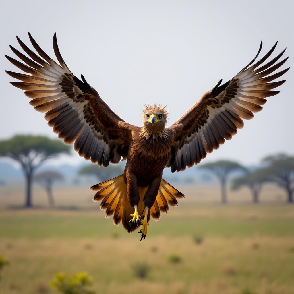 African Crowned Eagle Soaring in Flight