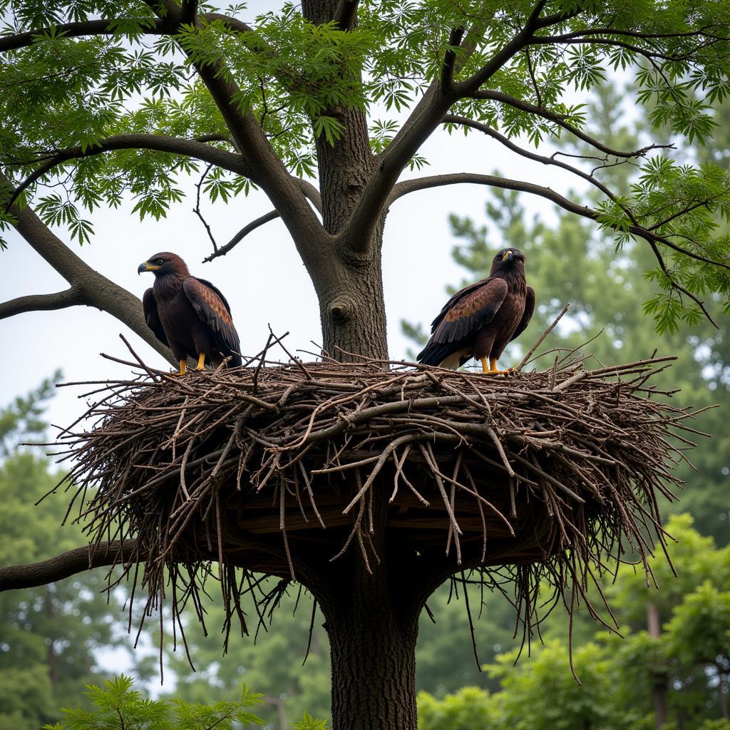 African Crowned Eagle Nest in Treetop