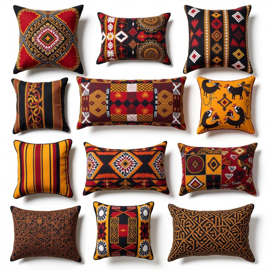 Variety of African Cushions Showcasing Different Patterns and Fabrics