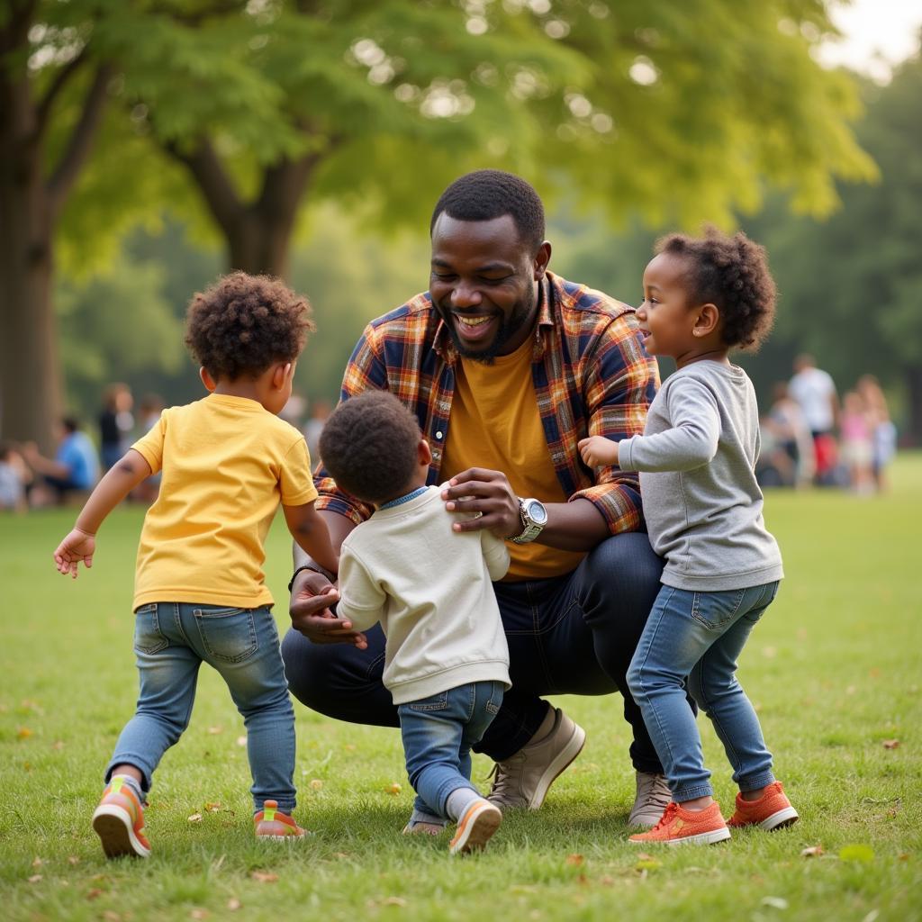 African Dad Playing with His Children