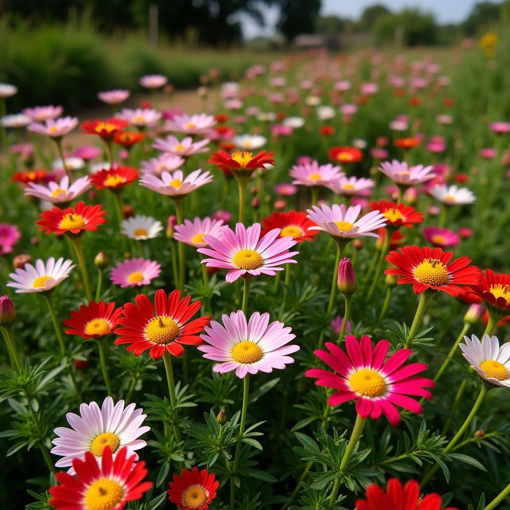 African Daisy Flowers Blooming in a Traditional African Garden