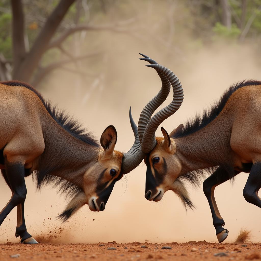 African Deer Using Horns for Defense