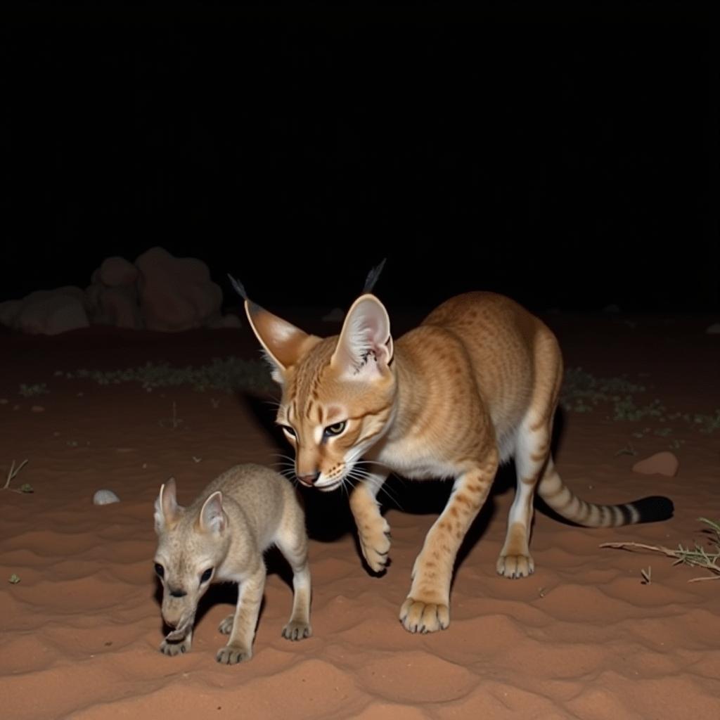 African Desert Cat Hunting at Night