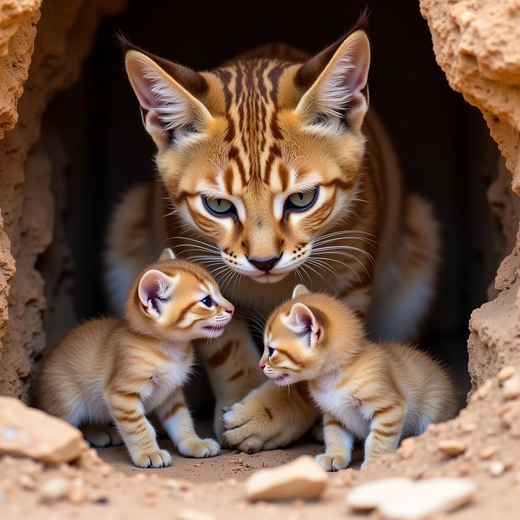 African Desert Cat Mother and Kittens