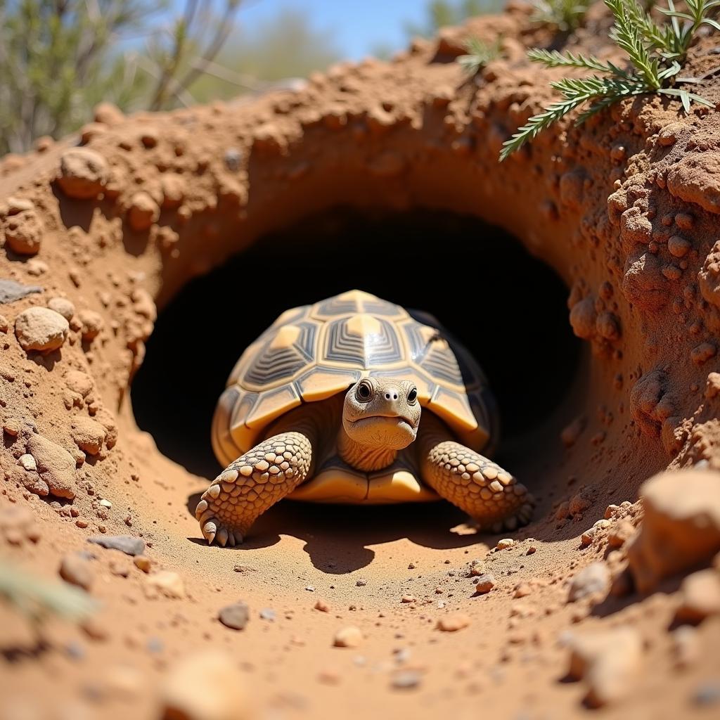 African Desert Tortoise Burrow in Desert Habitat