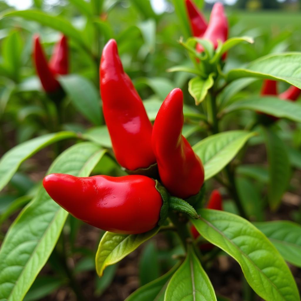 African Devil Red Chillies Growing on Plant