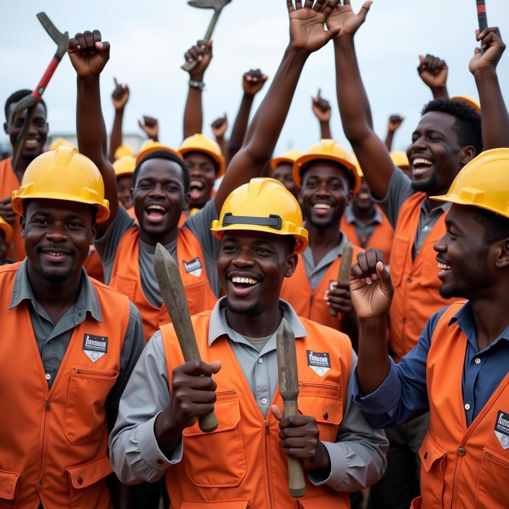 African diamond miners celebrating the announcement of the new exchange