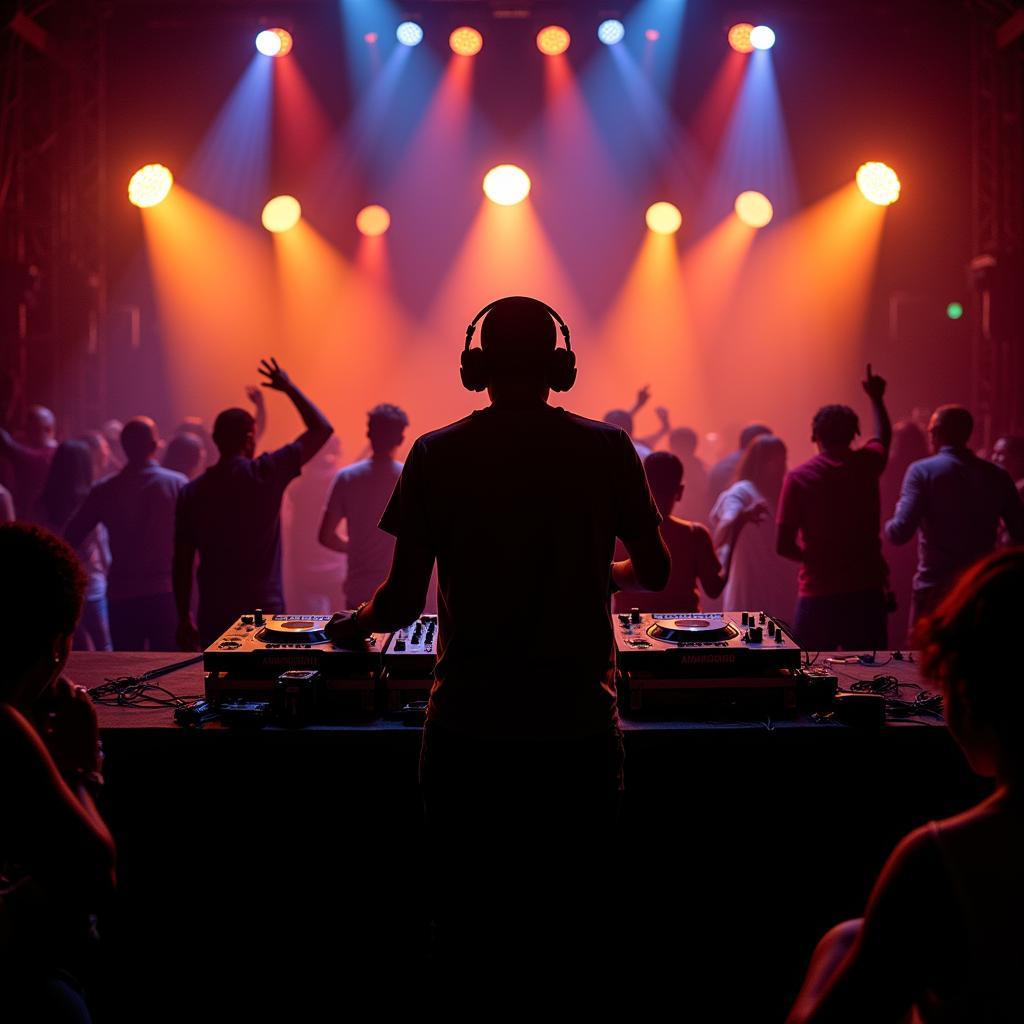 African DJ playing Amapiano music in a vibrant nightclub