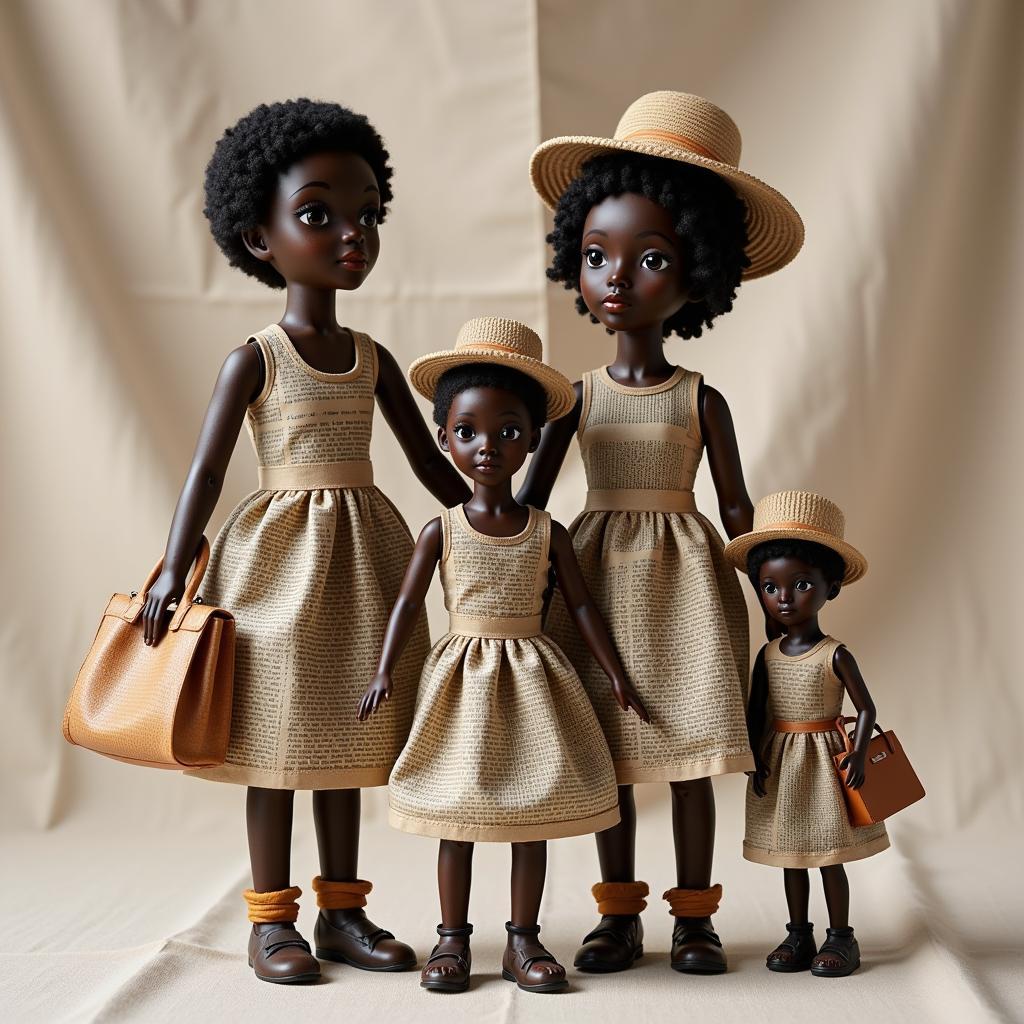 African Doll Family with Newspaper Clothes