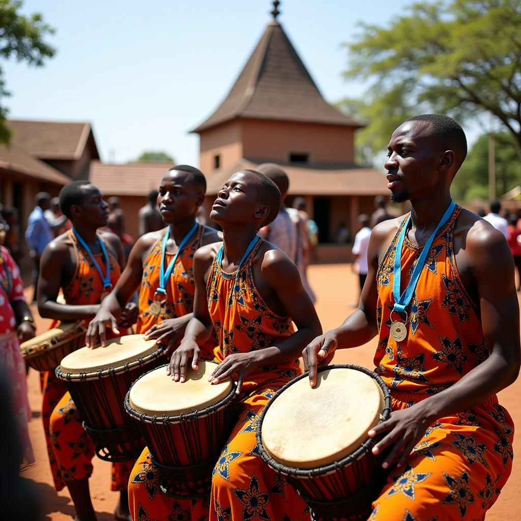 African Drummers Performing Near Horamvu Ganesha Temple